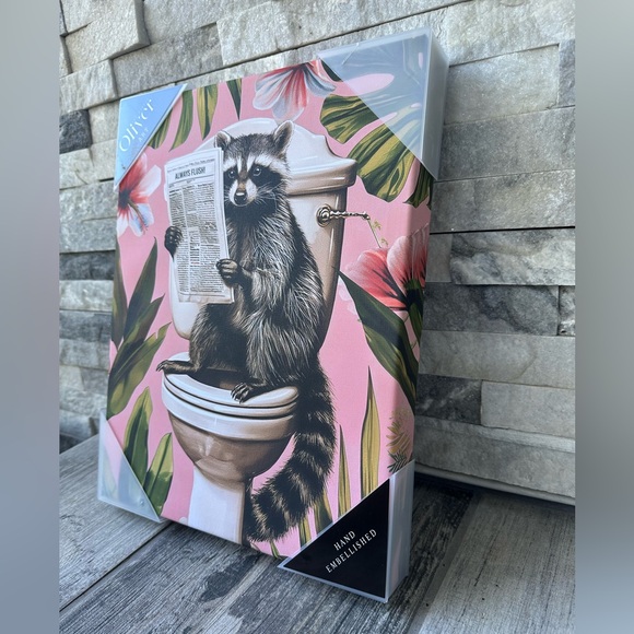 Raccoon on Toilet reading Paper “ Always Flush “  Bathroom Wall Art Home Decor - Picture 5 of 11